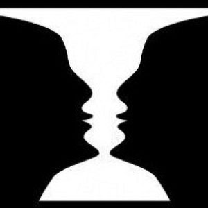 black and white optical illusion—faces or a vase?